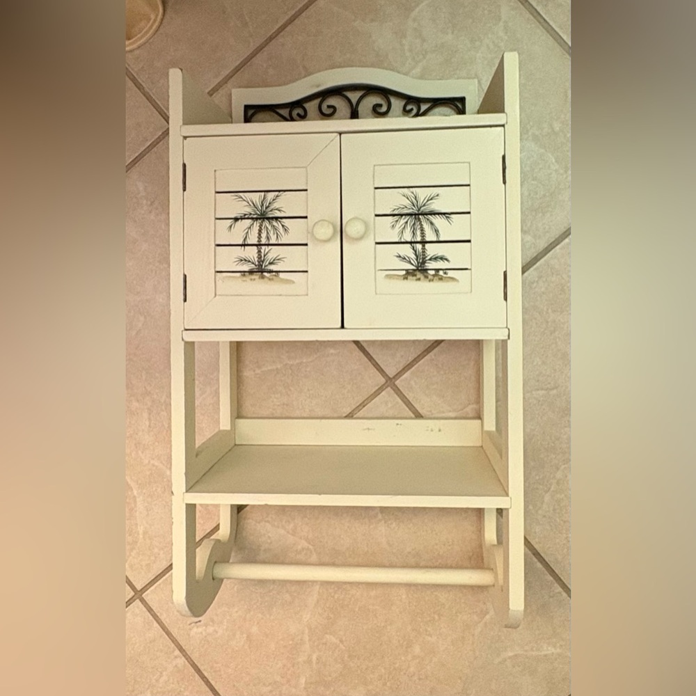 Wooden Wall Cabinet with Palm Tree Design